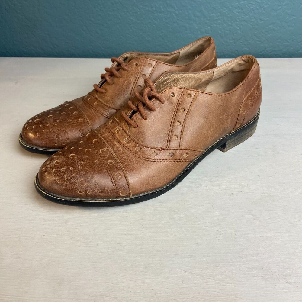 Miz Mooz "Monaco" Leather Oxfords lace up brown/cognac size 8.5